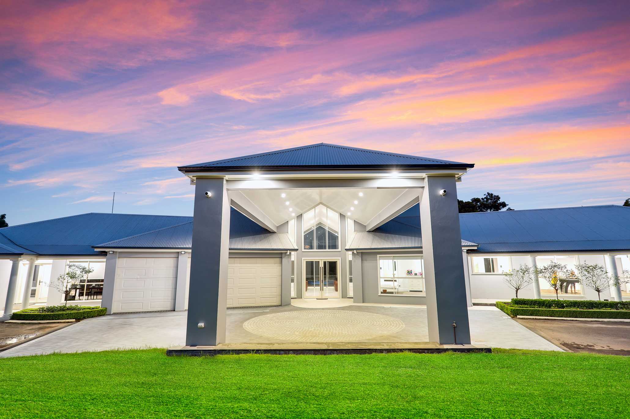 custom built home entrance front side